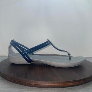 CROCS Sandal Womens 10 Isabella T-Strap Thong Iconic Comfort Jelly Blue Gray